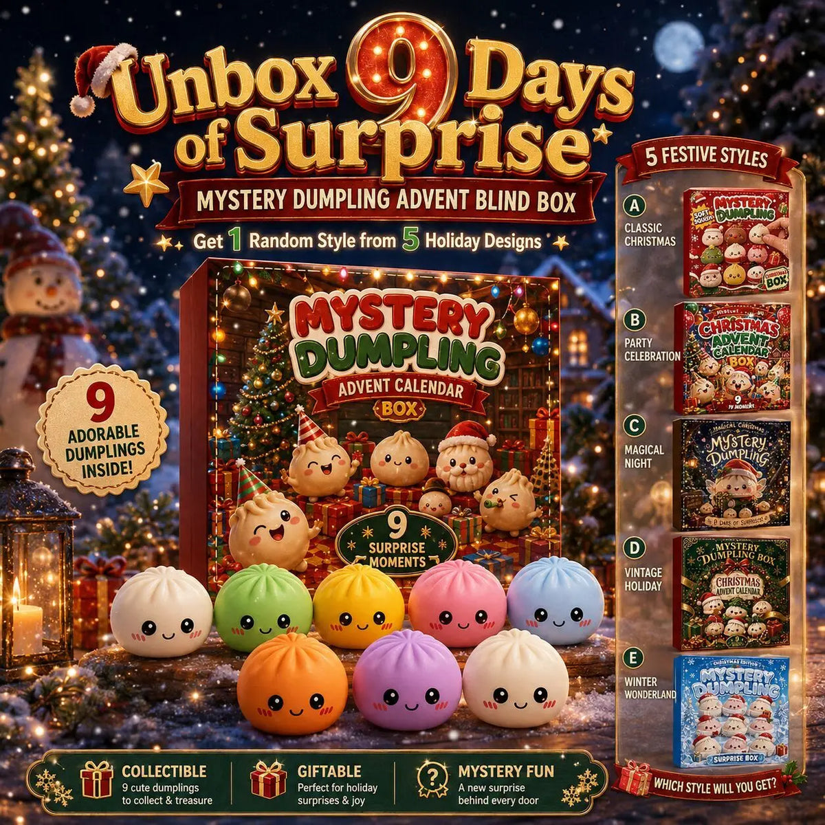 Christmas fidget squishy dumpling advent calendar by HSF Marketplace, 9-day blind box sensory toy countdown gift