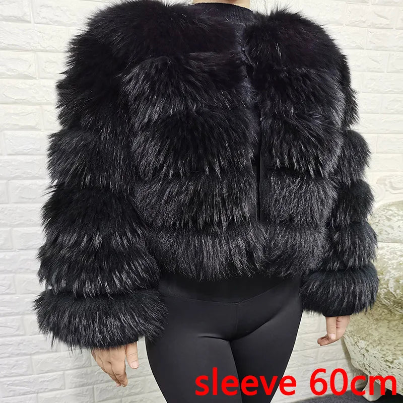 Women's luxury thick real raccoon fur coat in plus sizes by HSF Marketplace