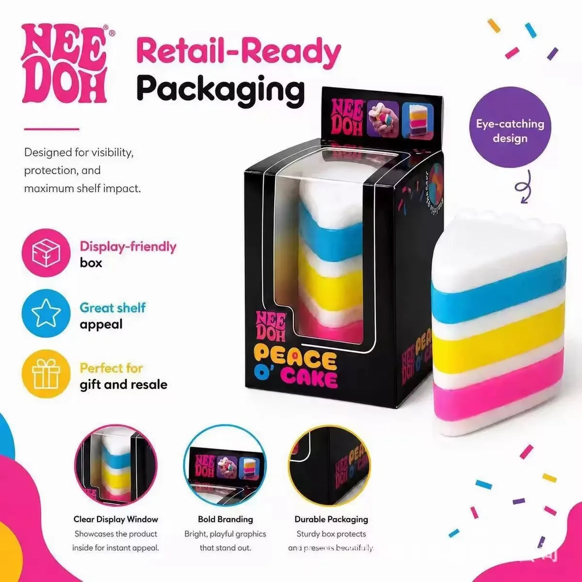 HSF Marketplace Hot NeeDoh Peace Cake sensory squeeze toy for stress relief, featuring colorful cake design and flexible texture.
