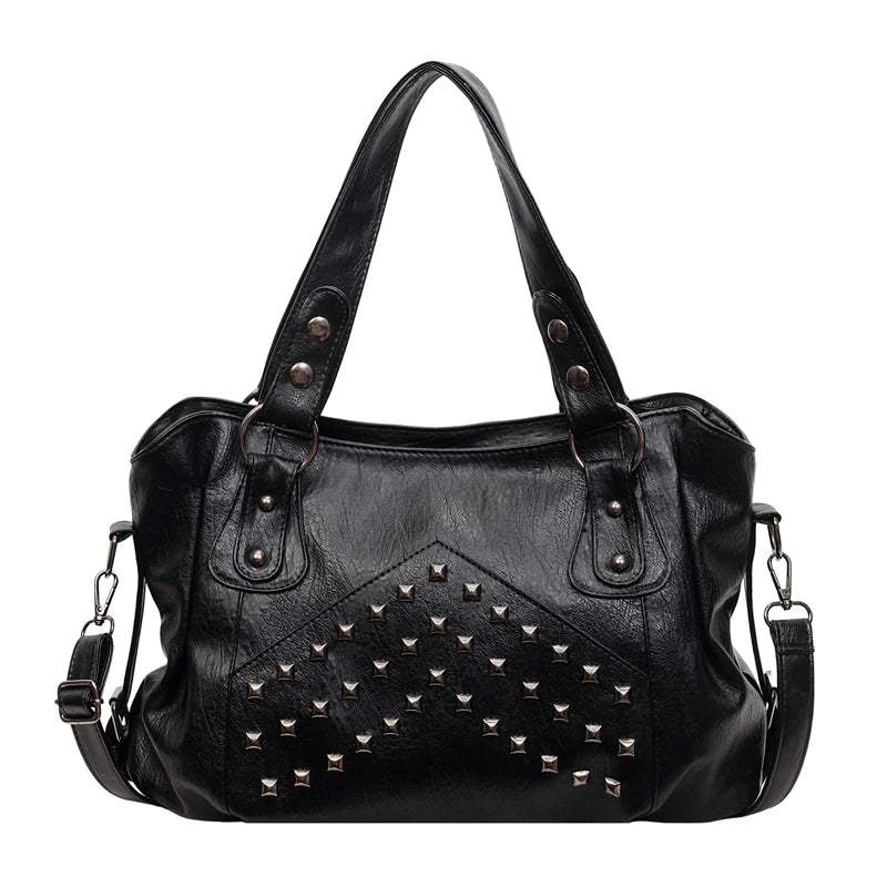 Large capacity rivet punk handbag for women by HSF Marketplace, featuring a stylish structured design