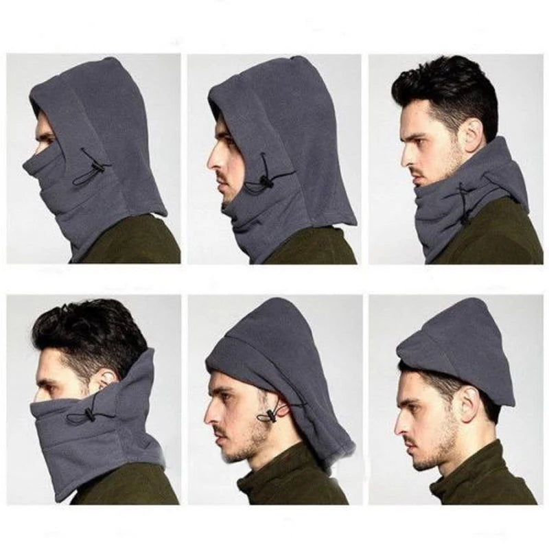 Women's winter thermal fleece balaclava hat with hood, windproof face and neck coverage for hiking or cycling