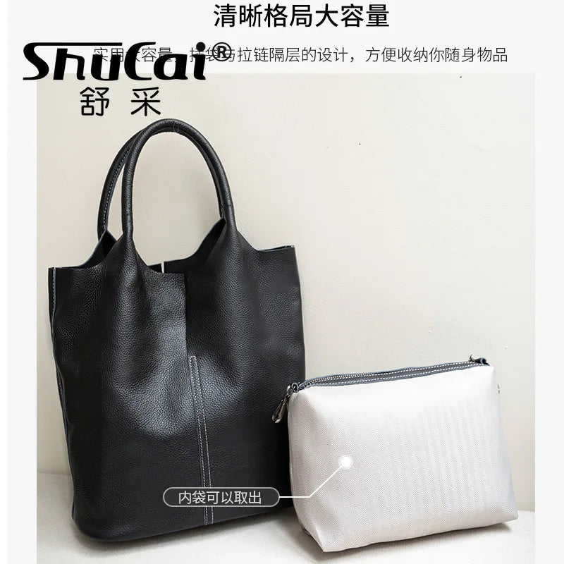 Genuine cowhide leather tote bag for women in luxury commuter style, HSF Marketplace handbag