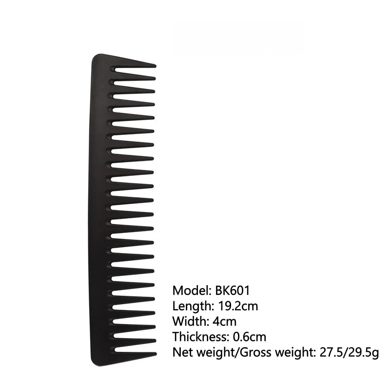 Black carbon professional hairdressing comb with double-sided design, heat resistant and antistatic, for salon barber styling.