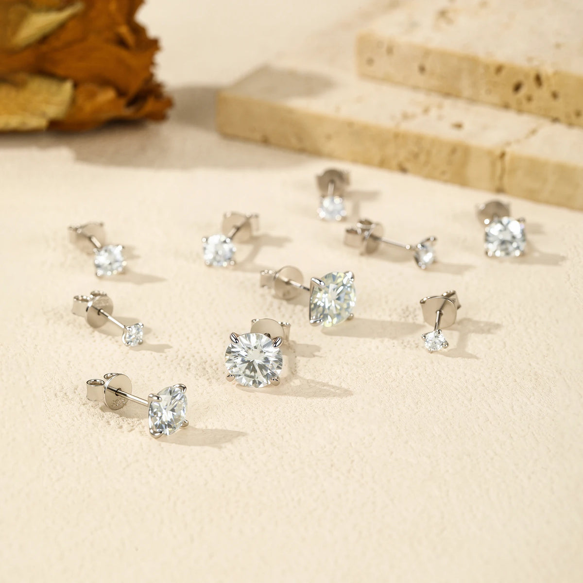 MODIAN D color moissanite stud earrings in 925 sterling silver, sparkling luxury wedding jewelry for women