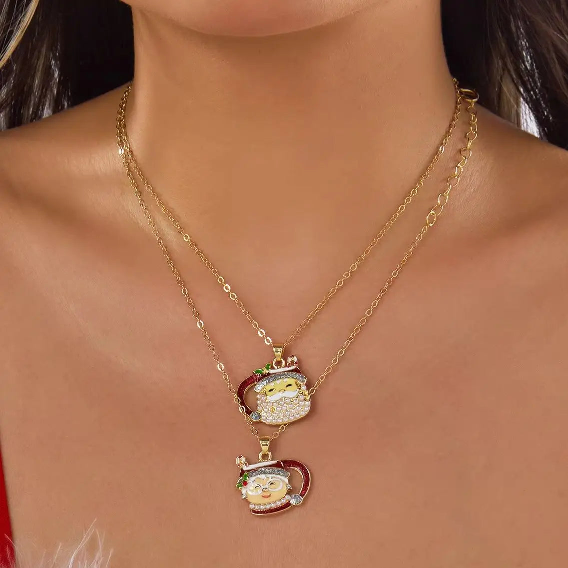 Christmas tea cup old couple pendant necklace for women by HSF Marketplace