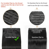 HSF Marketplace invisible PU weft clip-in human hair extensions, 7-piece silk straight set, 12-24 inches
