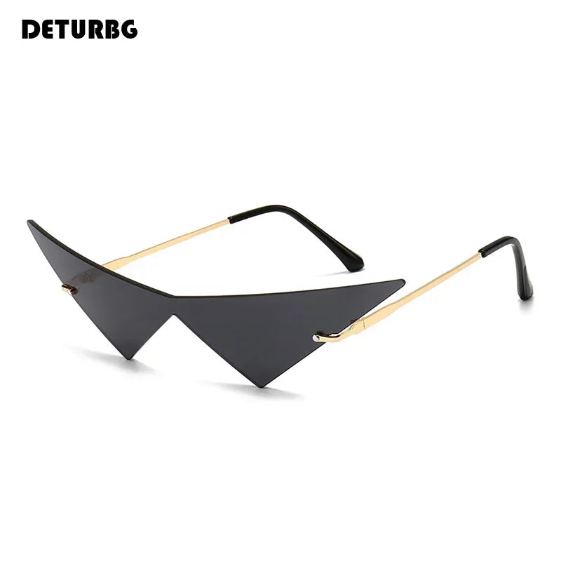 Fashion rimless triangle sunglasses for women by HSF Marketplace, stylish catwalk sun shades with UV400 protection.