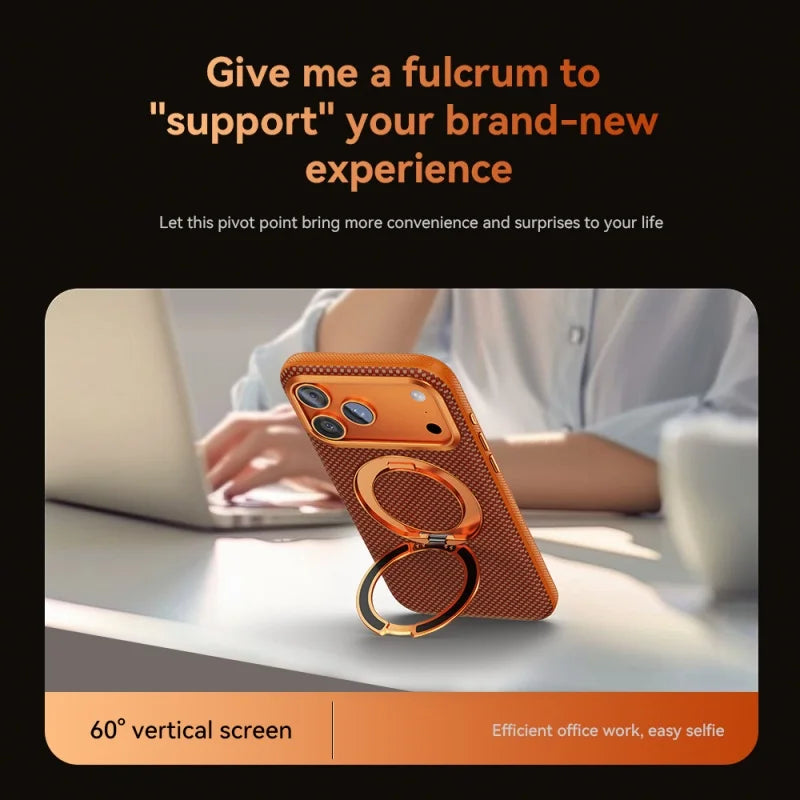 Kevlar case for iPhone 18 Pro Max with magnetic stand, shown in protective phone case design