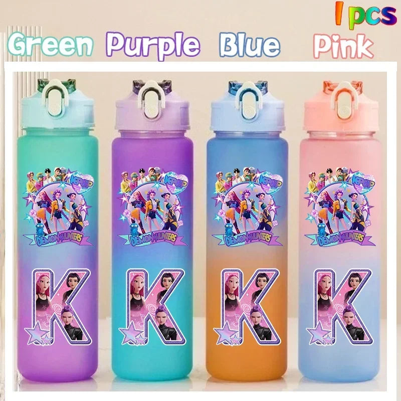 Kpop Demon Hunters gradient color water cup with straw, 750ml, by HSF Marketplace