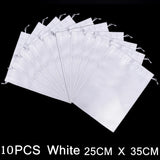 Silk wig storage bags by HSF Marketplace, satin drawstring hair extension packaging for safe hair bundle storage.