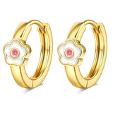 Bobisty hypoallergenic screw-back heart and flower hoop stud earrings, 14K gold plated surgical steel with CZ stones
