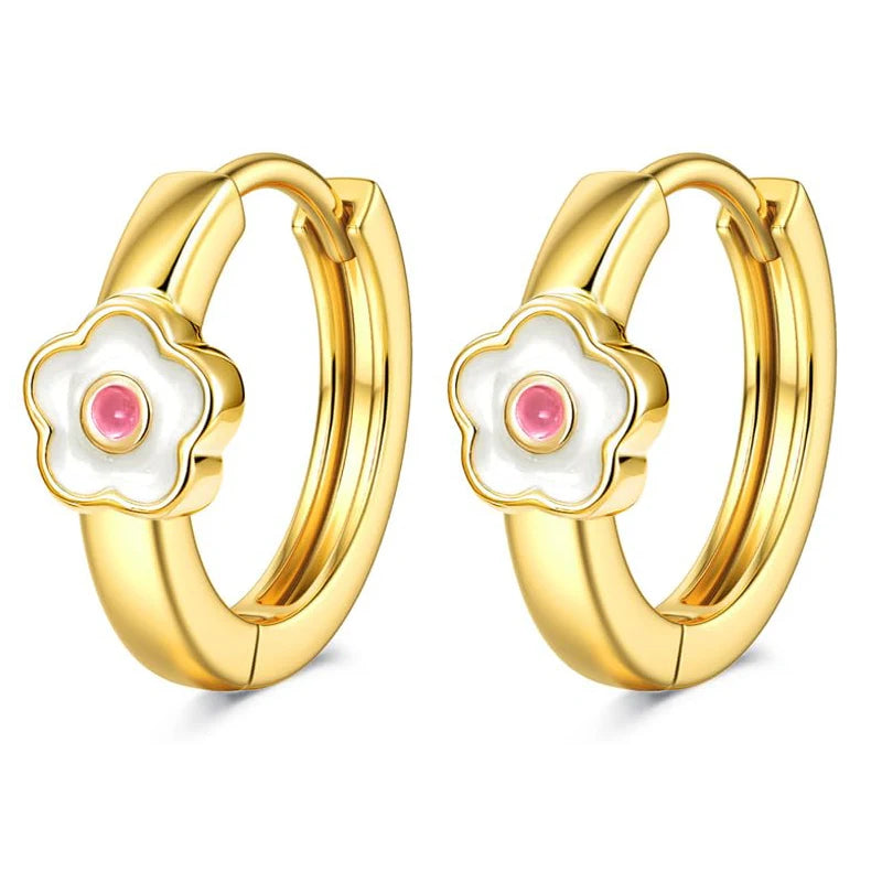 Bobisty hypoallergenic screw-back heart and flower hoop stud earrings, 14K gold plated surgical steel with CZ stones