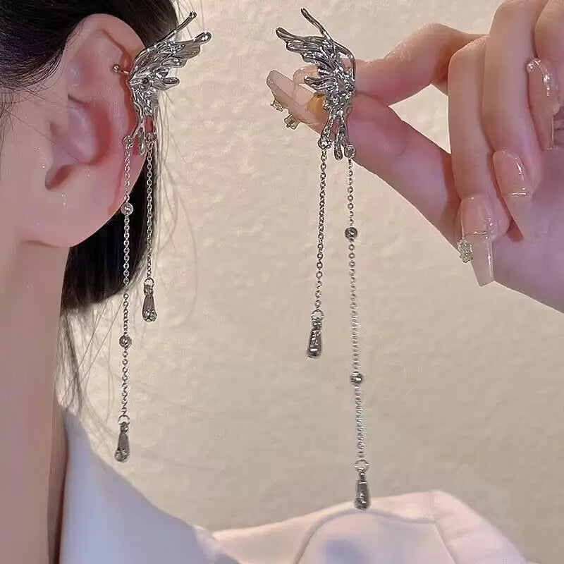 Luxury crystal tassel clip earrings for women, sparkling drop design by HSF Marketplace