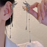Luxury crystal tassel clip earrings for women, sparkling drop design by HSF Marketplace