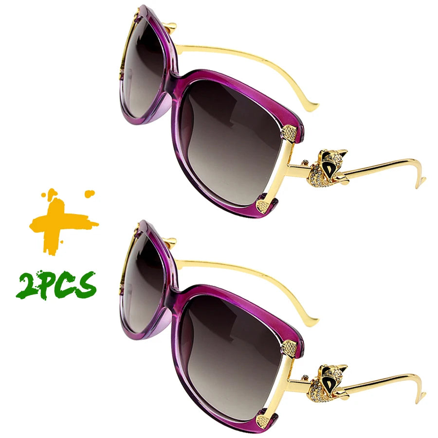 Women's oval retro sunglasses with gold fox design by HSF Marketplace