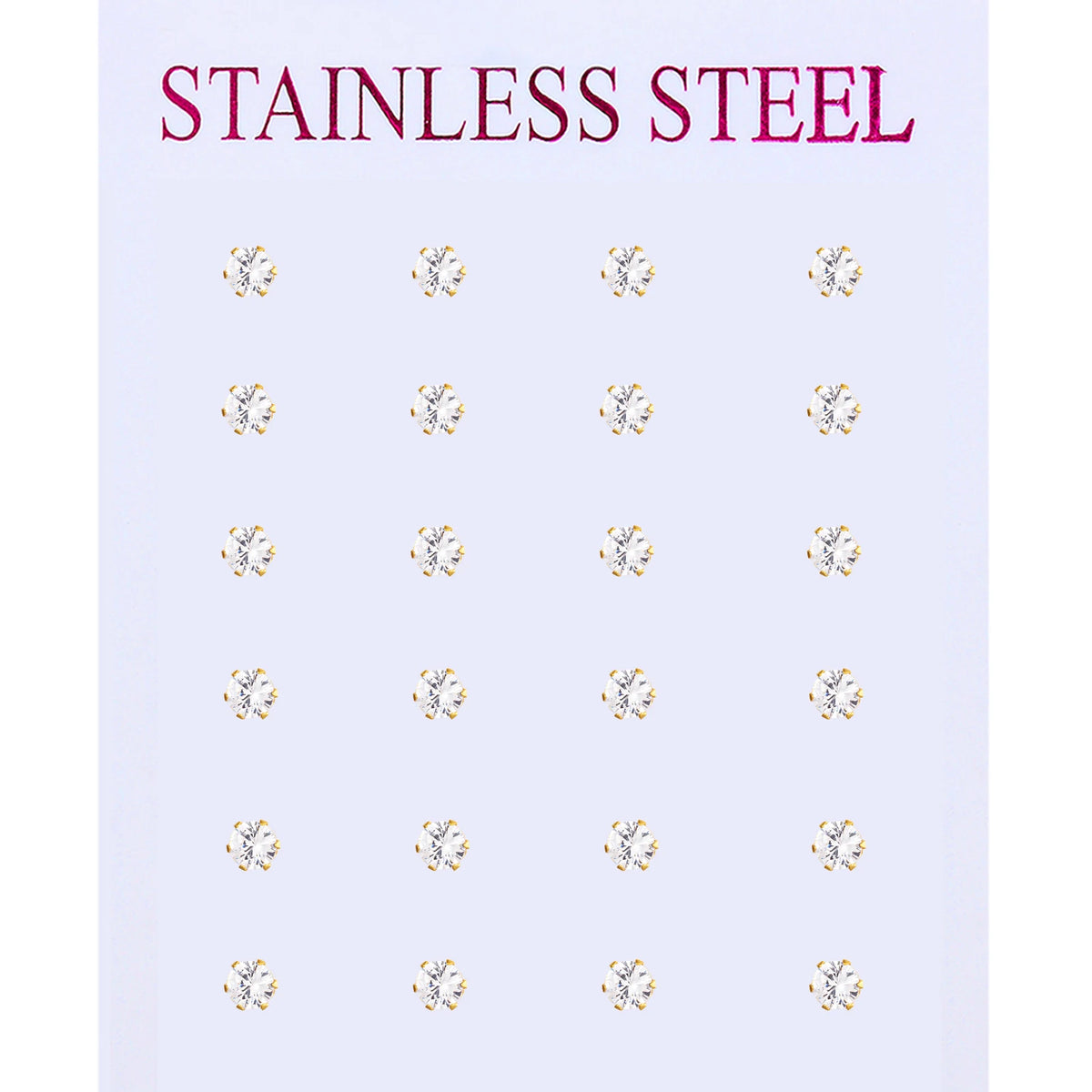 12 pairs white crystal stud earrings set, 2–7mm round and square zircon designs with golden stainless steel posts