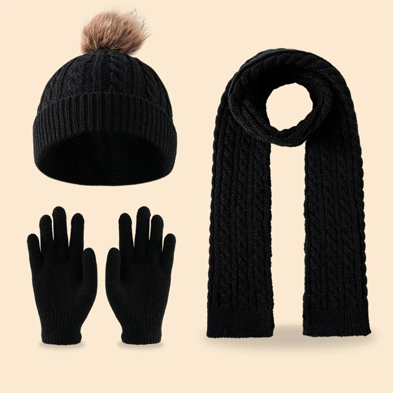 Kids winter double-ball fleece scarf, hat and gloves set by HSF Marketplace for ages 3–14Y
