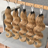 Miracle Knots Honey Blonde Body Wave Feather Crochet Human Hair Extensions Pre Separated Knotless Invisible Crochet Braids Real Human Braiding Hair For Women Natural Soft Reusable Protective Hairstyle Boho Style Daily Wear