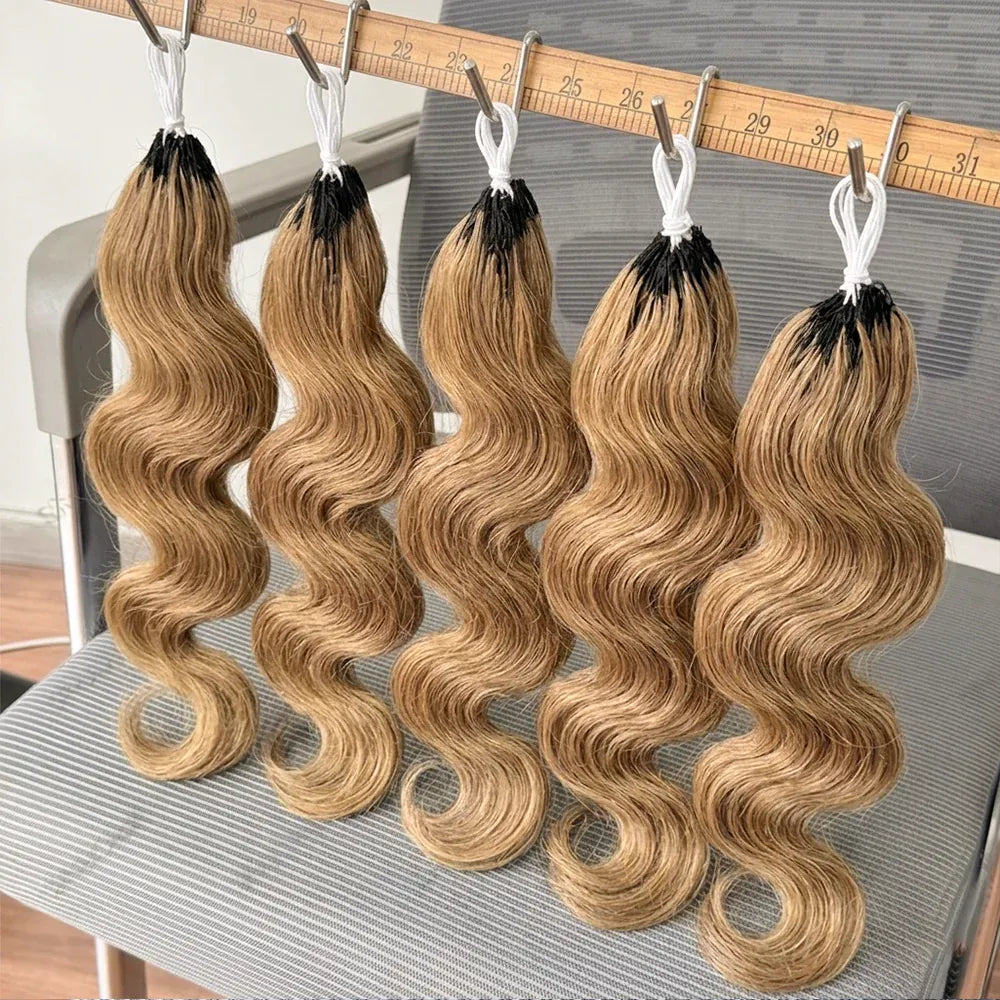 Body Wave Feather Crochet Human Hair Extensions Miracle Knots Honey Blonde Pre Separated Knotless Invisible Crochet Braids Human Braiding Hair Lightweight Comfortable Reusable Boho Hairstyle For Women