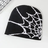 Women's knitting spider web skull beanie hat, Y2K goth pullover pile cap with hip-hop street style