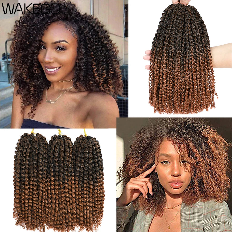 Wakego 12 Inch Marlybob Crochet Braids Afro Curly Short Passion Twist Marlybob Jerry Curl Crochet Hair Kinky Twist Braiding Hair