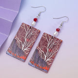 Red brown vintage tree dangle earrings for women, elegant jewelry design