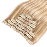 Natural black straight clip-in human hair extensions, 7-piece PU invisible weft set, 116g lightweight HSF Marketplace
