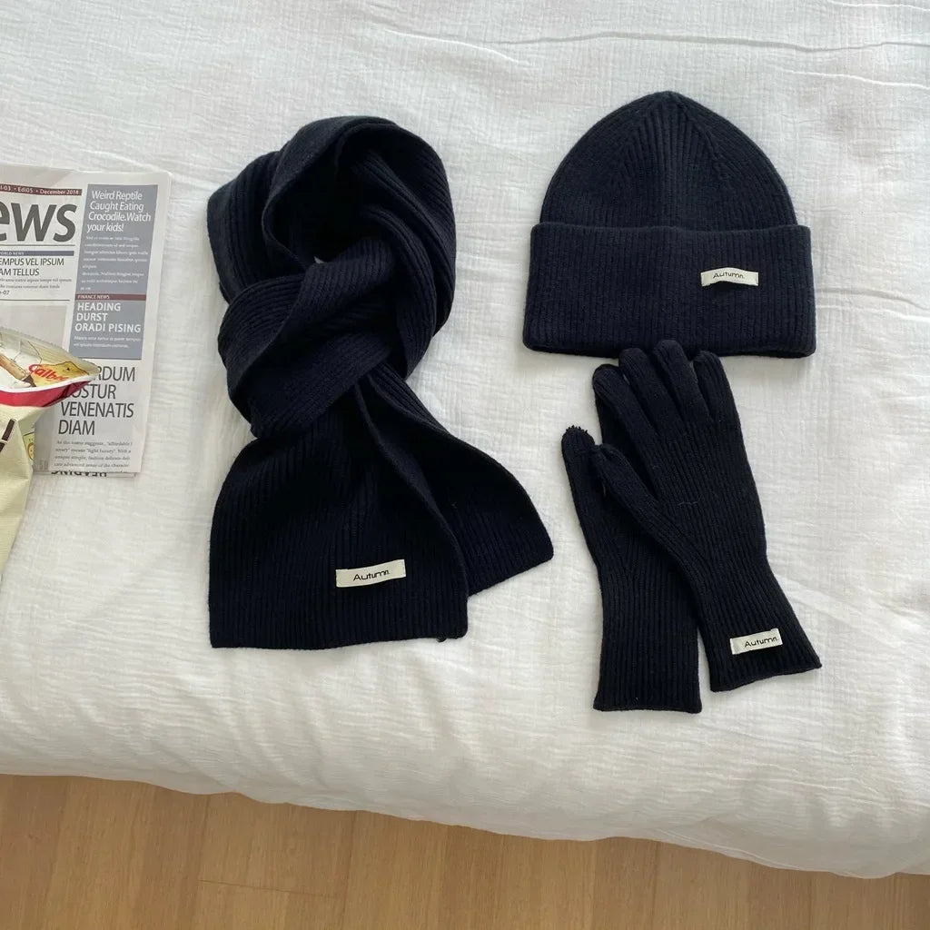 Women's knitted hat scarf glove set in warm winter design for autumn, HSF Marketplace