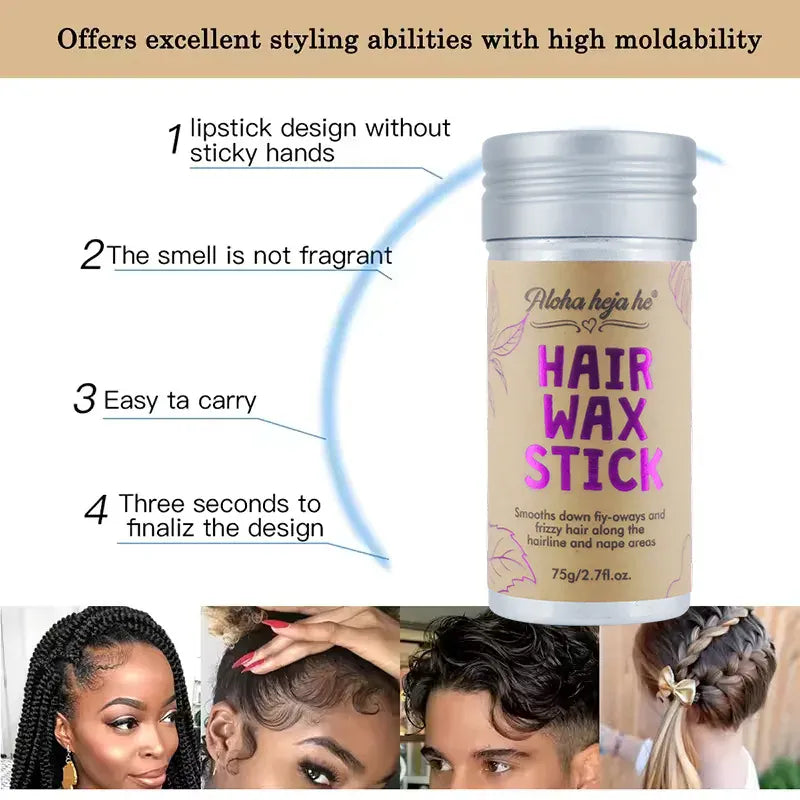 Hair Wax Stick for Flyaways Frizzy Hair, Non-Greasy Edge Control Hair Smoothing Stick, Tame Baby Hairs Broken Hair for Hairline Nape Temples, Natural Hold No White Residue, Portable Mess-Free Hair Styling Wax for Daily Travel