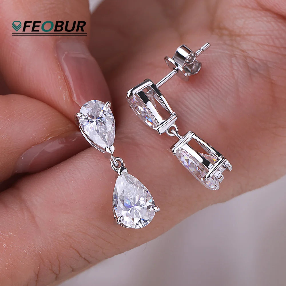 Moissanite waterdrop drop earrings in 925 sterling silver, elegant teardrop jewelry design