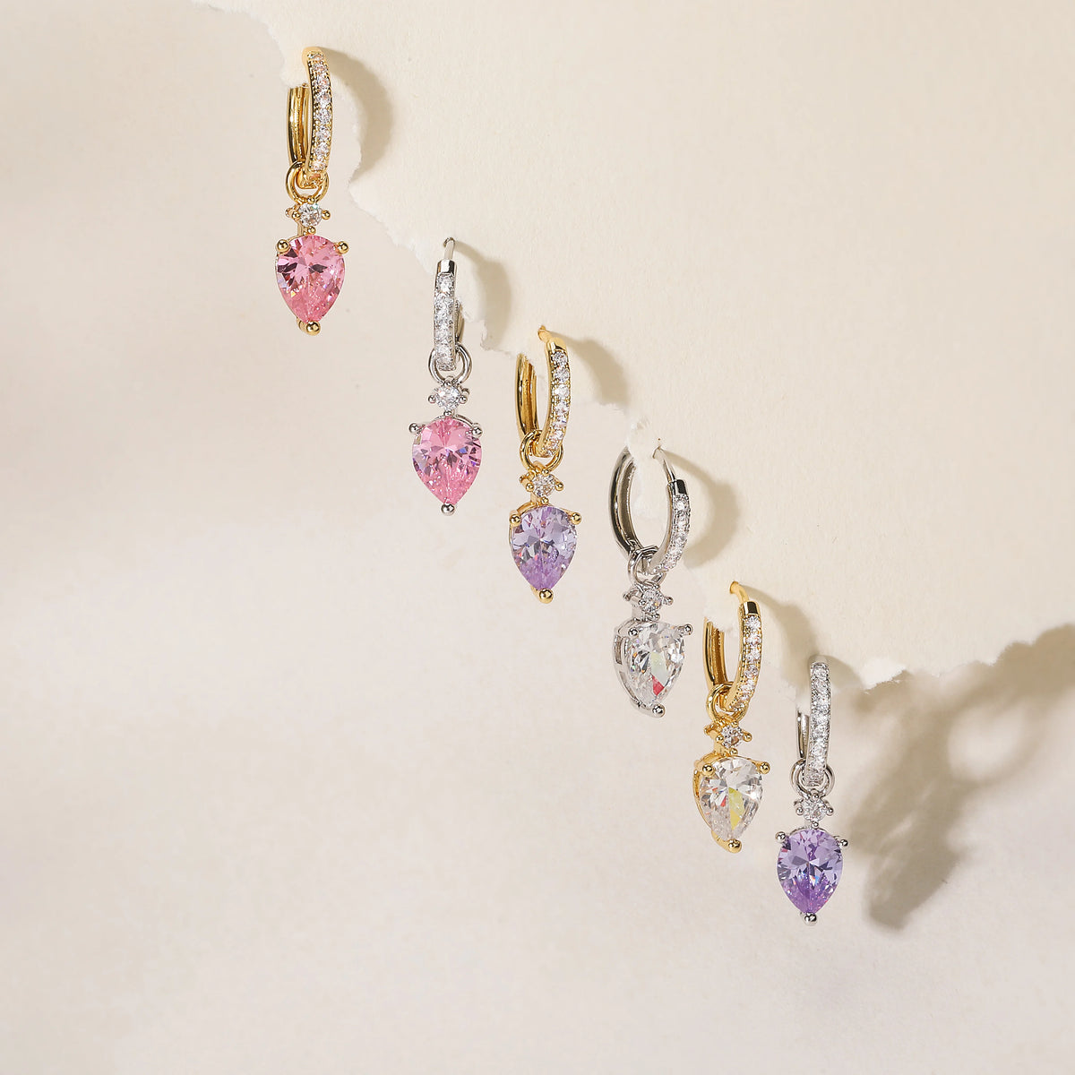 Gold-plated brass teardrop zircon charm hoop earrings for women by HSF Marketplace