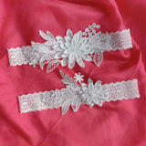 Women’s lace garter belt thigh bands with pearl embroidery, 2-piece bridal wedding accessory set