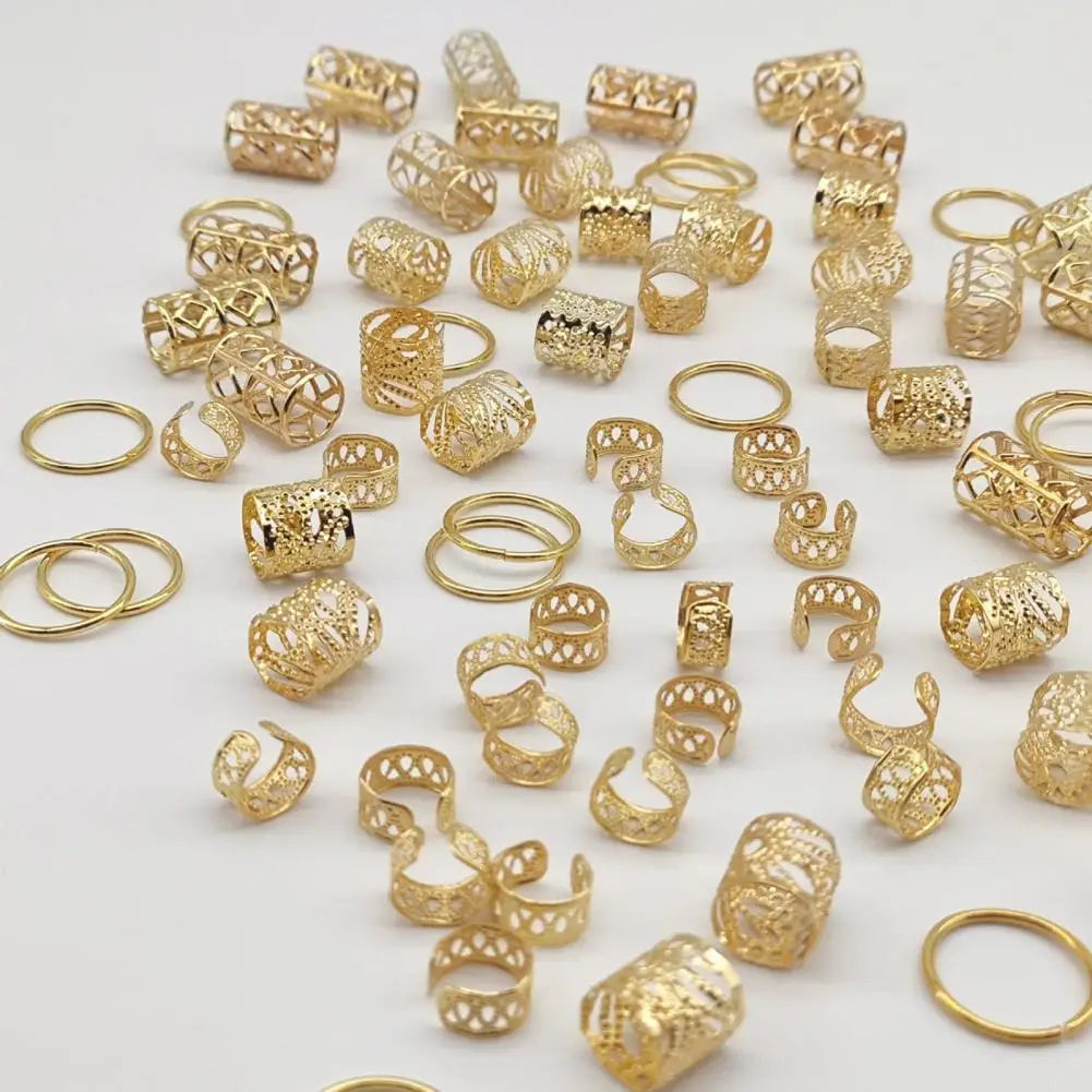 Open Design Hair Rings Braiding Hair Jewelry 80pcs Dreadlock Hair Beads Rings Set Hollow Carved Alloy Braided for Festivals
