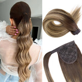 HSF Marketplace straight human hair ponytail extension with clip and wrap-around design for women
