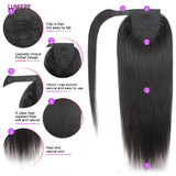 Bone straight virgin raw human hair wrap-around ponytail extension for women