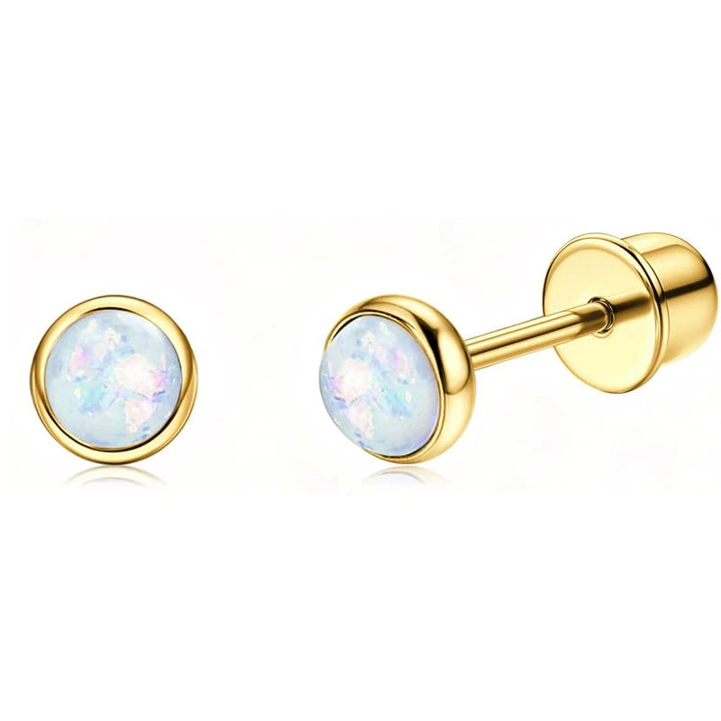 Bobisty hypoallergenic screw-back stud hoop earrings with heart CZ flower design, 14K gold-plated surgical steel