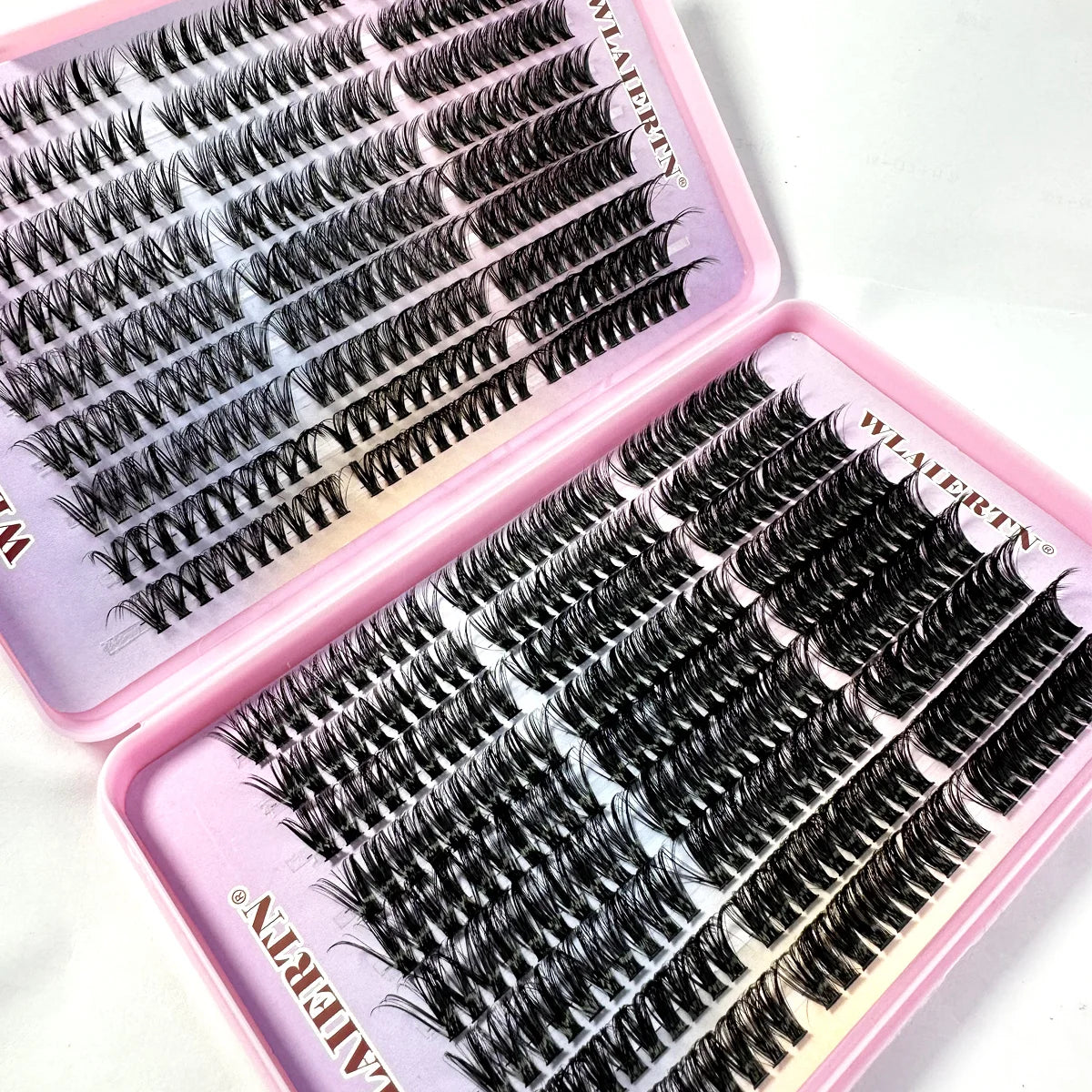 Faux mink eyelash extensions with 540 cluster C curled lashes, 9-16mm mixed length, natural look, ideal for makeup and beauty.