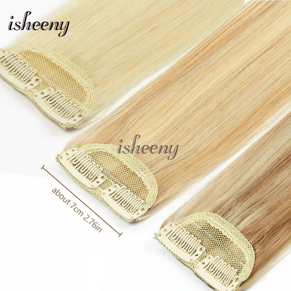 Invisible clip-in real human hair extensions, 5-piece pack with mini clips, Remy hair, 12-18 inch lengths