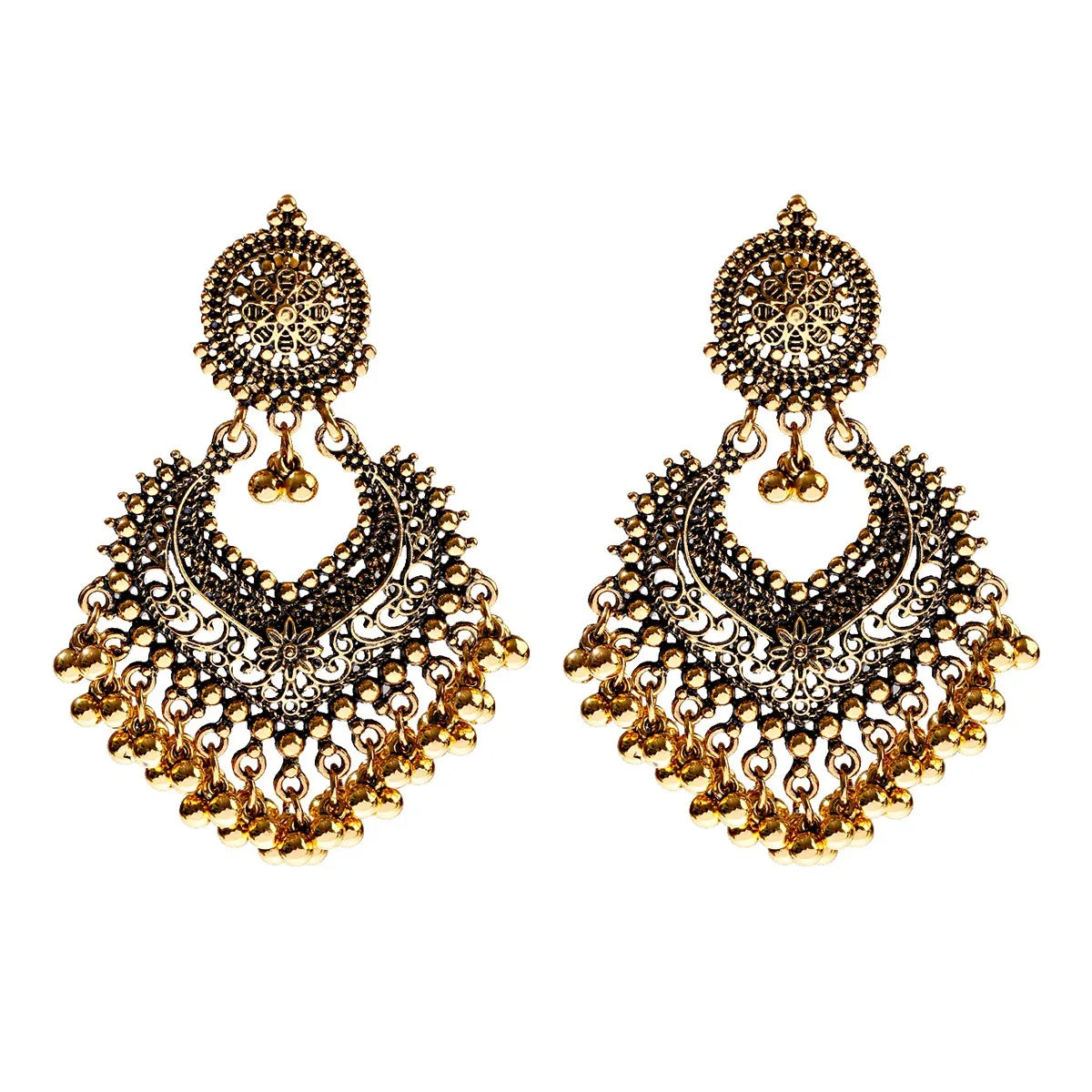 Boho gold heart-shaped flower dangle earrings for women by HSF Marketplace
