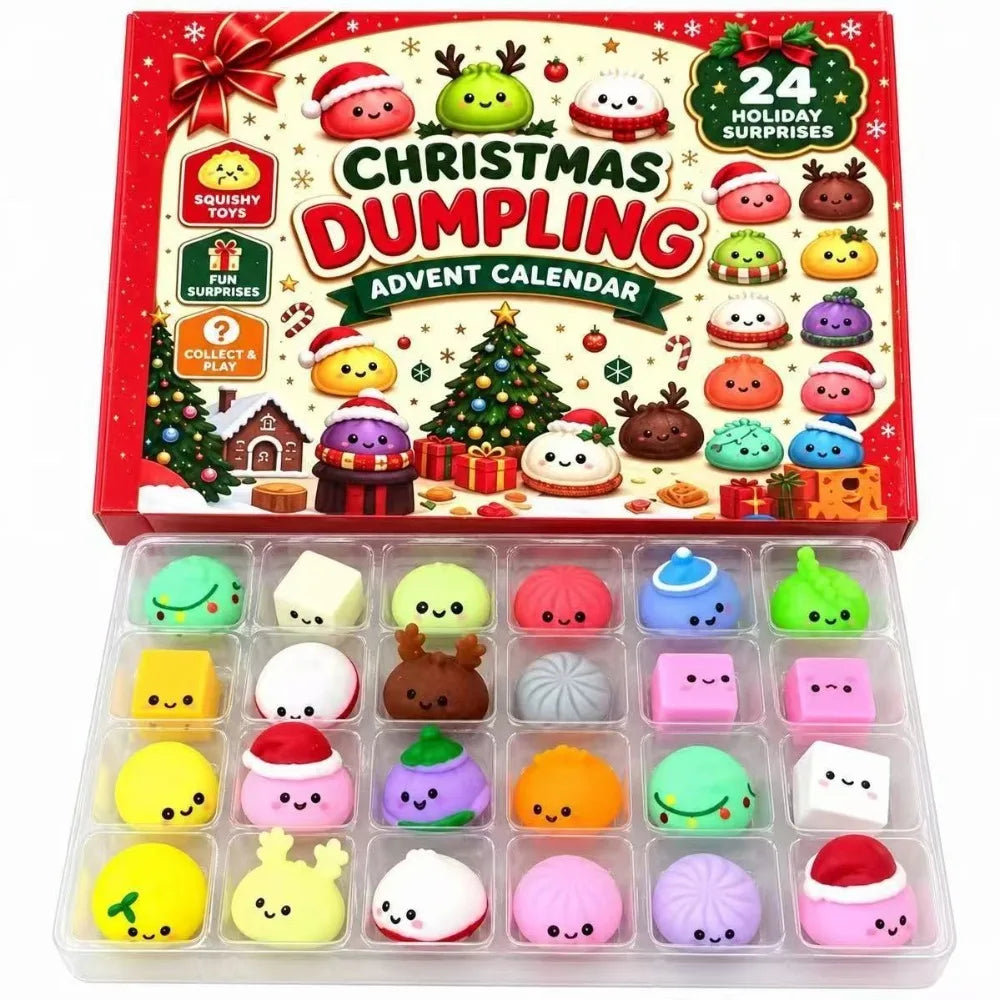 Christmas dumpling squishy advent calendar with 24 mystery sensory toys for slow-rising anxiety relief