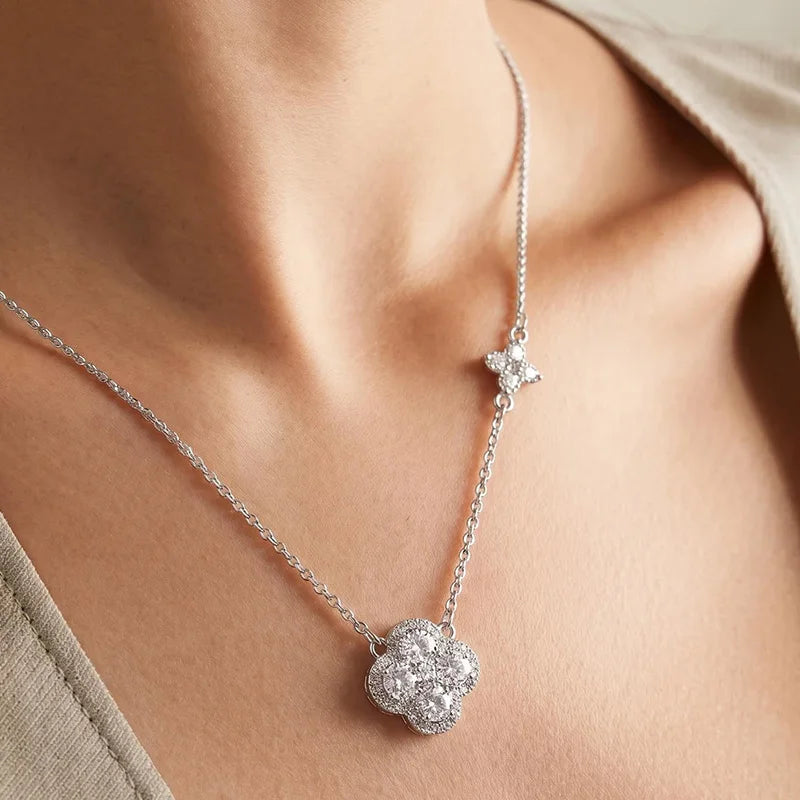 925 sterling silver four-leaf clover pendant necklace for women, HSF Marketplace jewelry