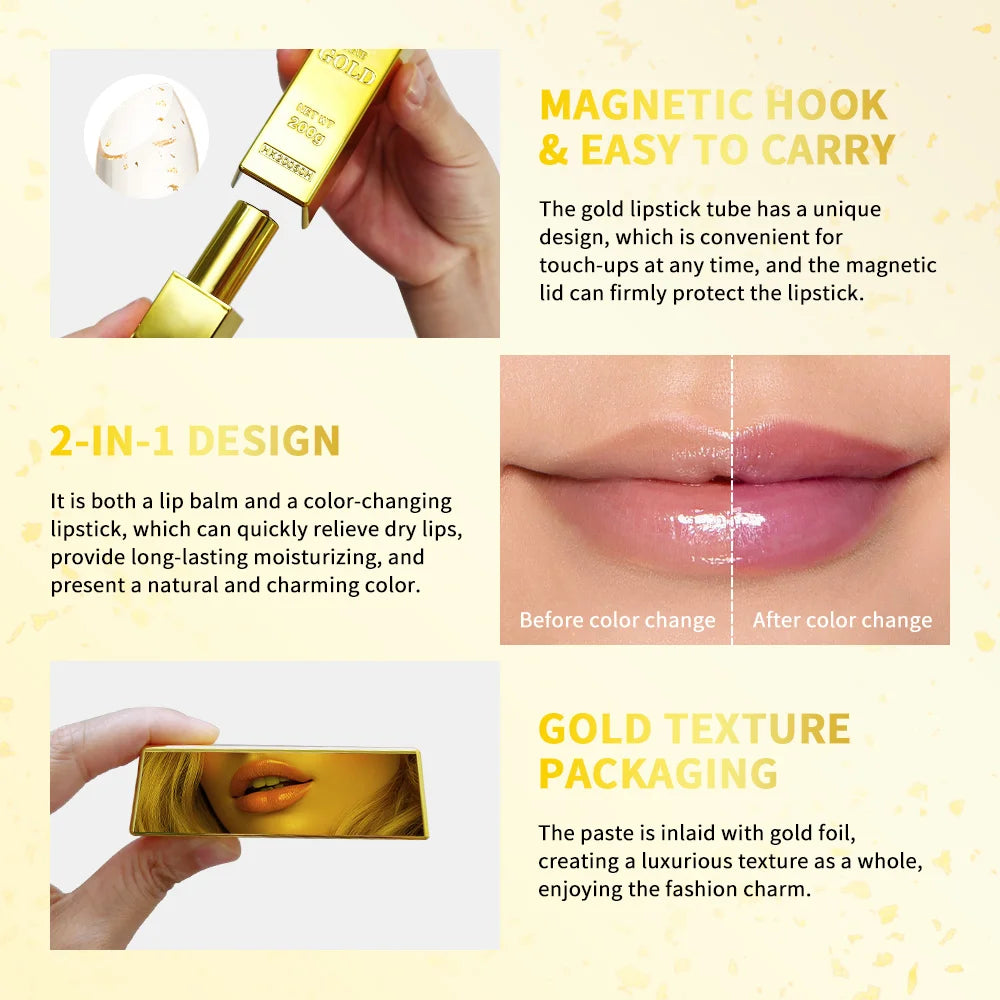 Color changing lipstick by HSF Marketplace showing a moisturizing, nourishing lip makeup with waterproof, long-lasting formula.