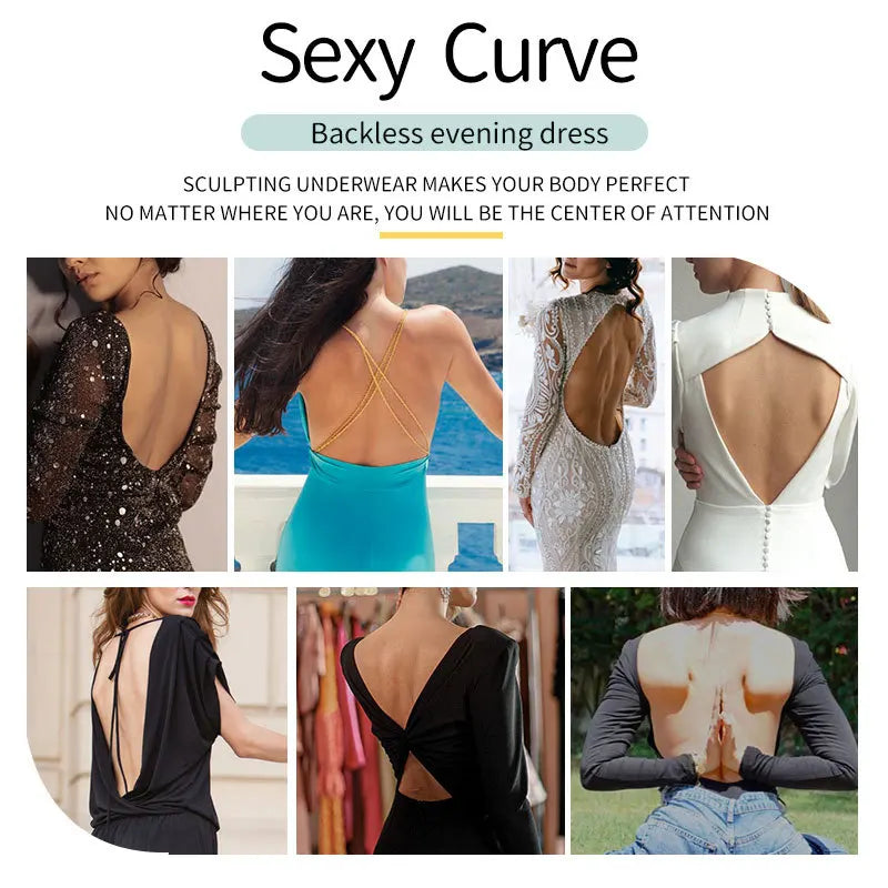 Women's deep V-neck push-up body shapewear bodysuit with thong bottom, U-shaped low-back corset design