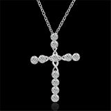 Sterling silver 45cm crystal necklace with cross charm, elegant jewelry for women, perfect for wedding or special occasions.