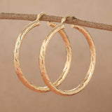 Classic metal hoop earrings with carved pattern for women by HSF Marketplace