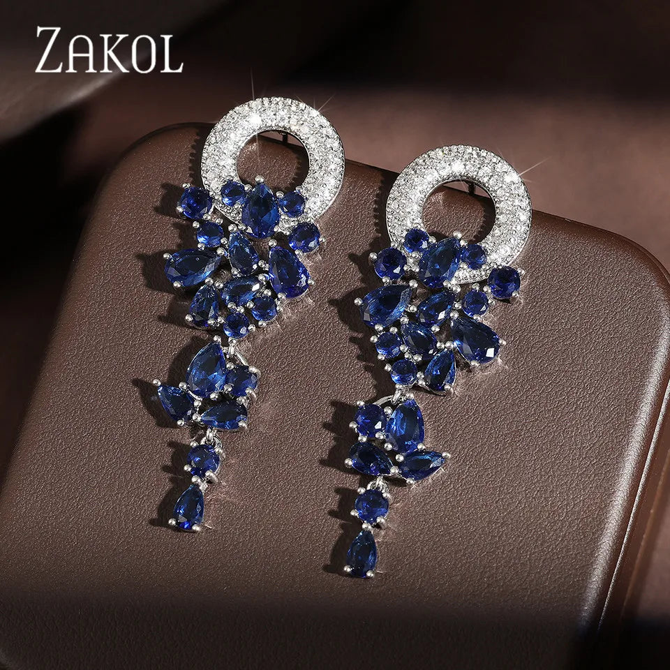 Elegant blue cubic zirconia drop earrings for women by HSF Marketplace