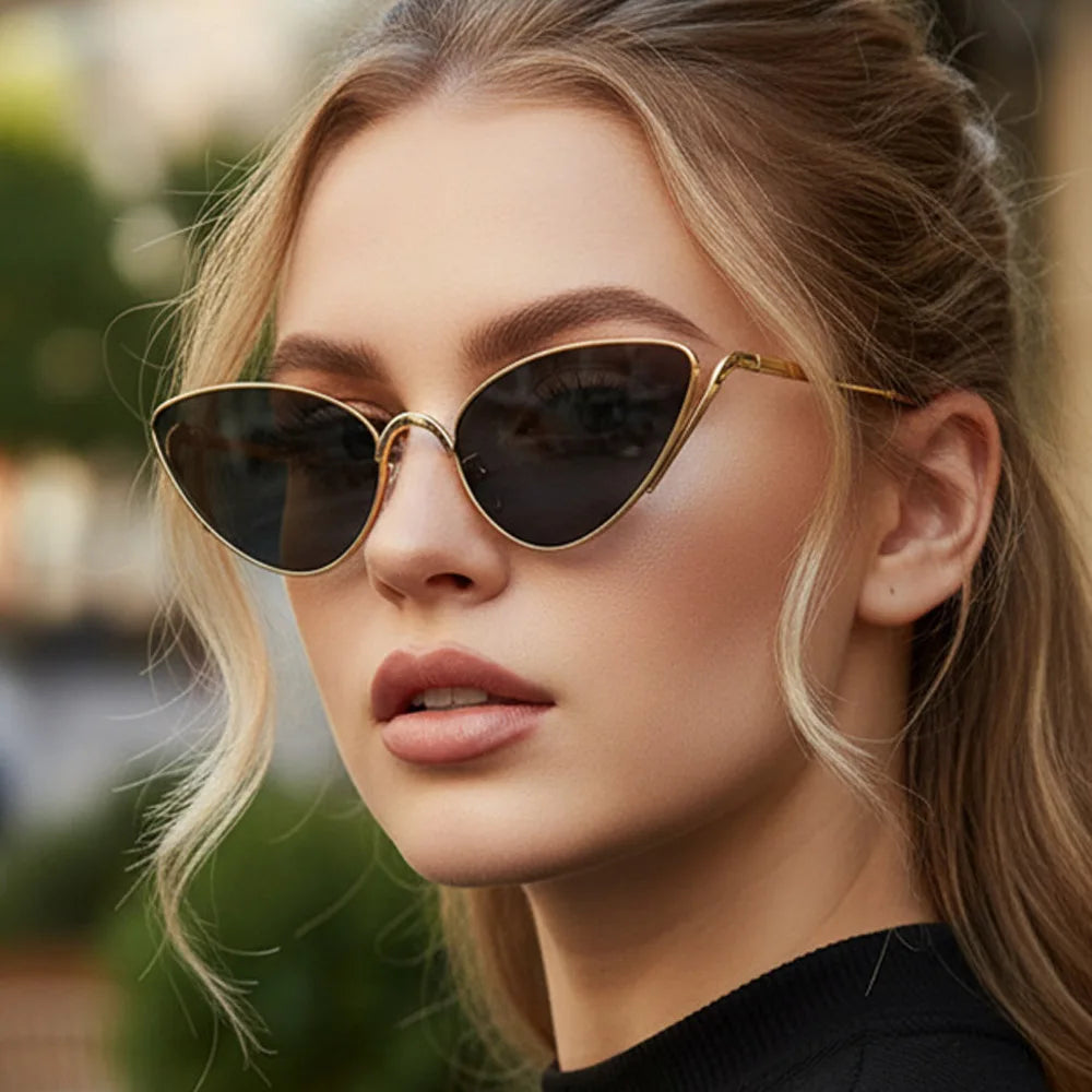 Alloy triangle cat eye sunglasses for women with vintage gradient lenses, UV400 protection, stylish outdoor sun glasses by HSF Marketplace.