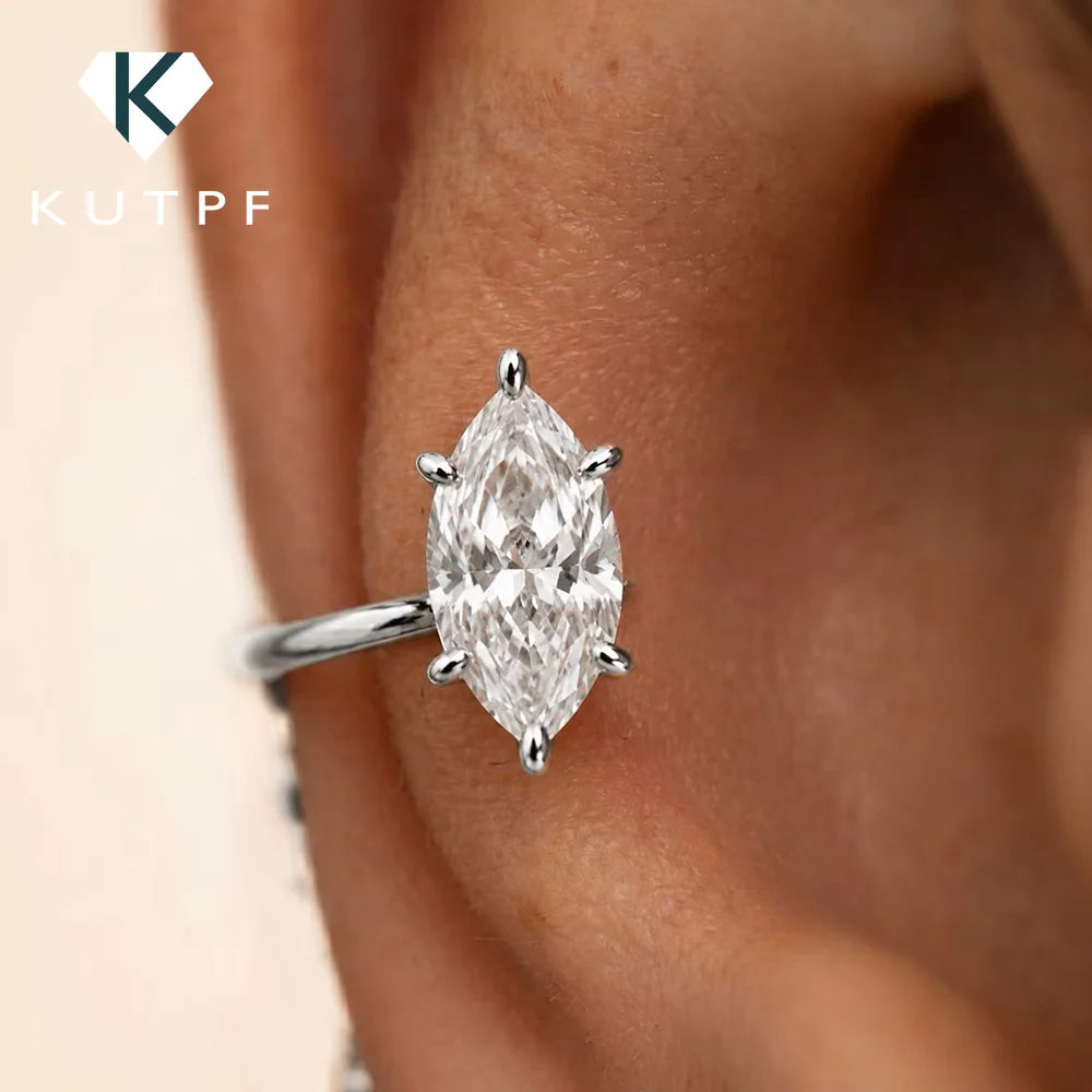 1 carat marquise cut solitaire moissanite open ear cuff in S925 silver, no-piercing women’s jewelry