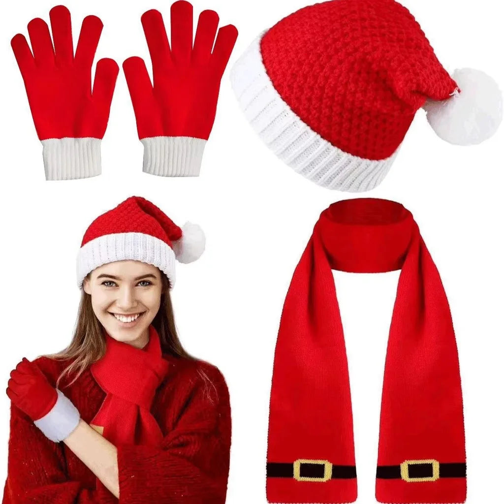 HSF Marketplace Christmas knitted hat, scarf and gloves set for winter warmth