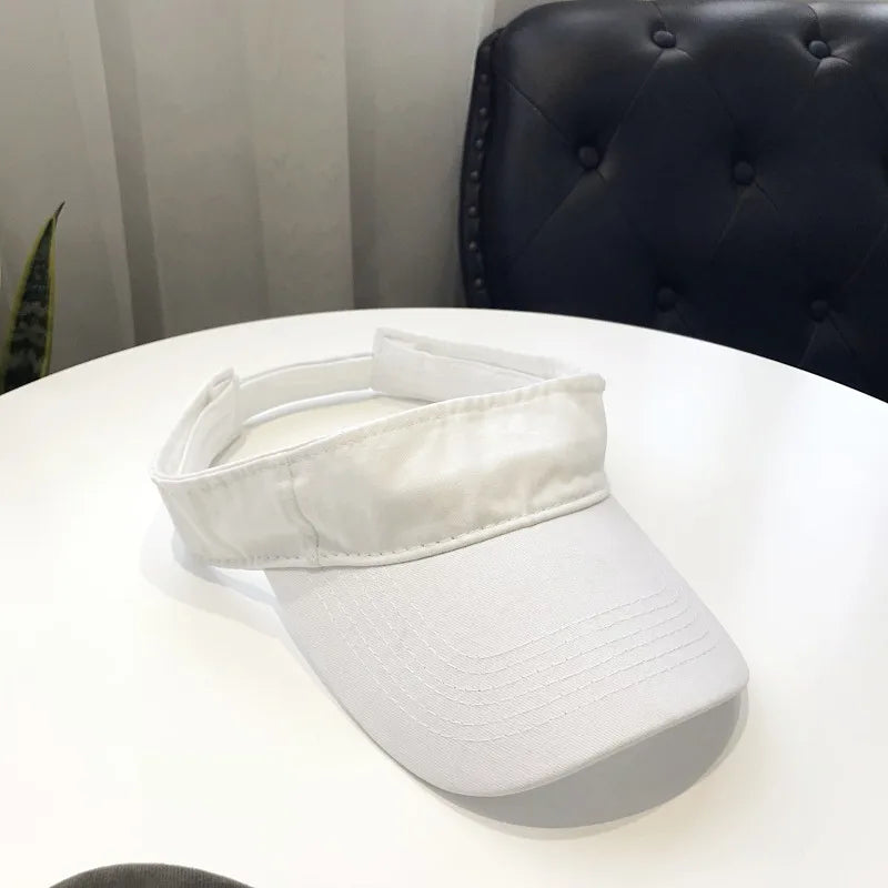 Women's washed cotton empty top sun visor hat, solid color sports and beach cap for travel and golf